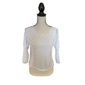 Seven Forty Two WomensTop Medium White Crochet Knit Lace Detailing Cottagecore